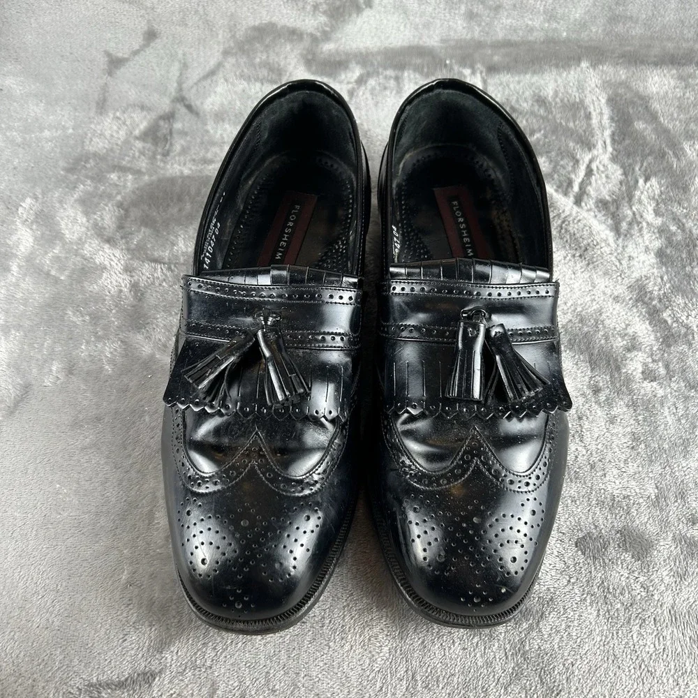 Florsheim Lexington Wingtip Tassel Loafers Men 9 Wide Black Classic Dress Shoes
